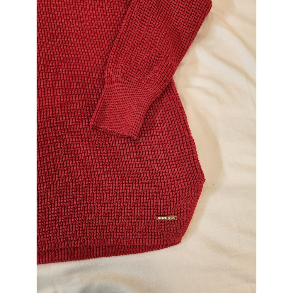Michael Kors Women's Red Waffle Knit Cowl Neck Sweater Size M Warm Cozy Classic - Picture 5 of 7